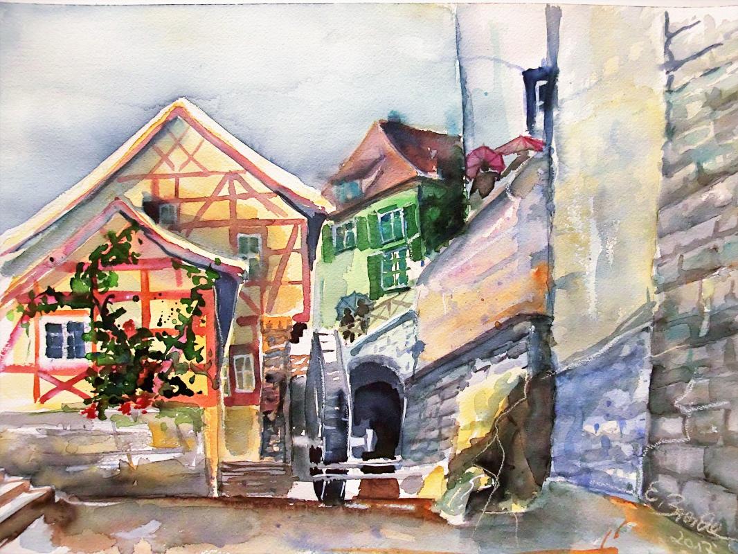 Meersburg Mühle im Regen - Evelyn Brosche