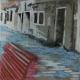 Kunstwerk zurück - rote bank eine rote Bank in Venedig