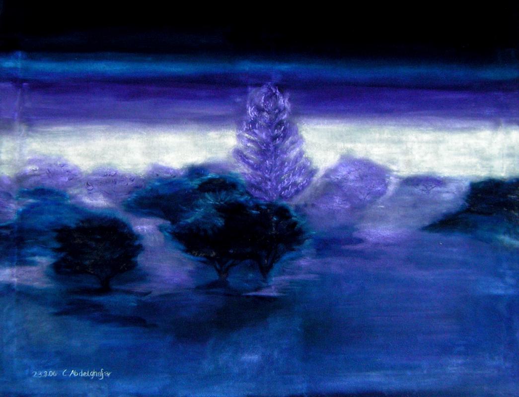 Wald im Nebel auf schwarzem Samt - Claudia Lüthi