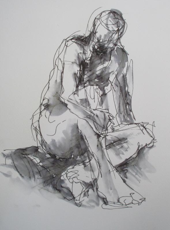 Aktskizze sitzend mit rechts - Anja Mueller-Wood