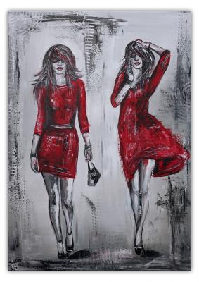 Frauen in rote Kleider Malerei Acrylbild Gemälde - Alexandra Brehm