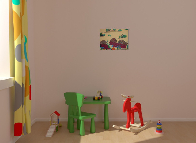 Drei spielende Welpen - Yvonne Schmied (Room setting (c)fotolia.de, (c)artfolio.de)