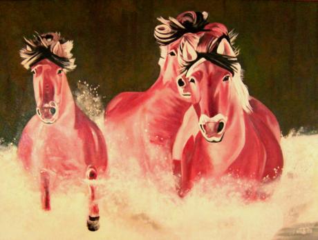 rote Pferde - joachim jakubik (Room setting (c)fotolia.de, (c)artfolio.de)