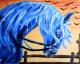 Kunstwerk - Das Blaue Pferd im Sonnenuntergang