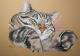 Art object - Katzen liegend in Pastell 